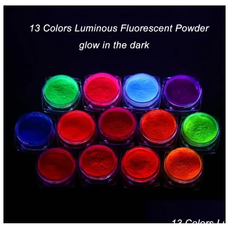 Nail Glitter Art Salon Health Beauty 1 Box Fluorescent Bk Glow In The Dark Powder Colorf Polish Chrome Dust Pigment Drop Delivery