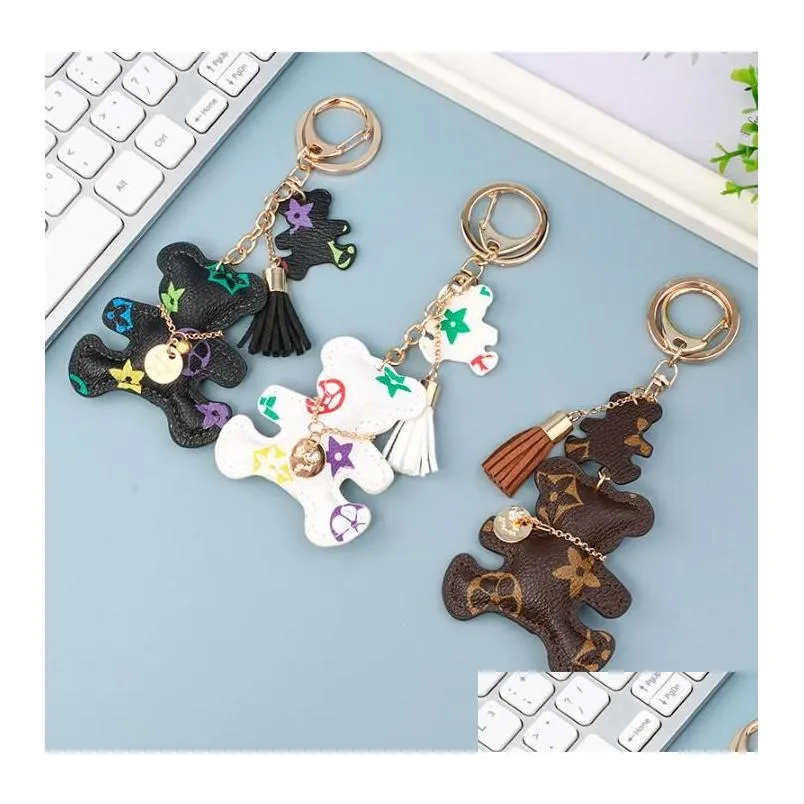 dog key chains accessories tassel key rings cute bear pu leather car keychains jewelry bag charms animal design pendant keyring holder for