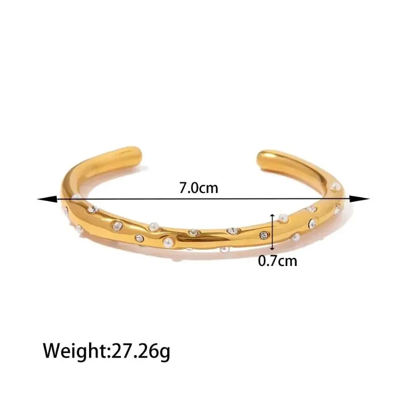 bangle 18k gold plated jewelry women stainless steel zircon pearl bracelets water drop earrings chunky rings set