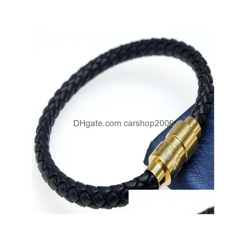 arrival leather bracelets woven antique mens black charm bracelets pulseira masculina magnet man bangles fashion jewelry