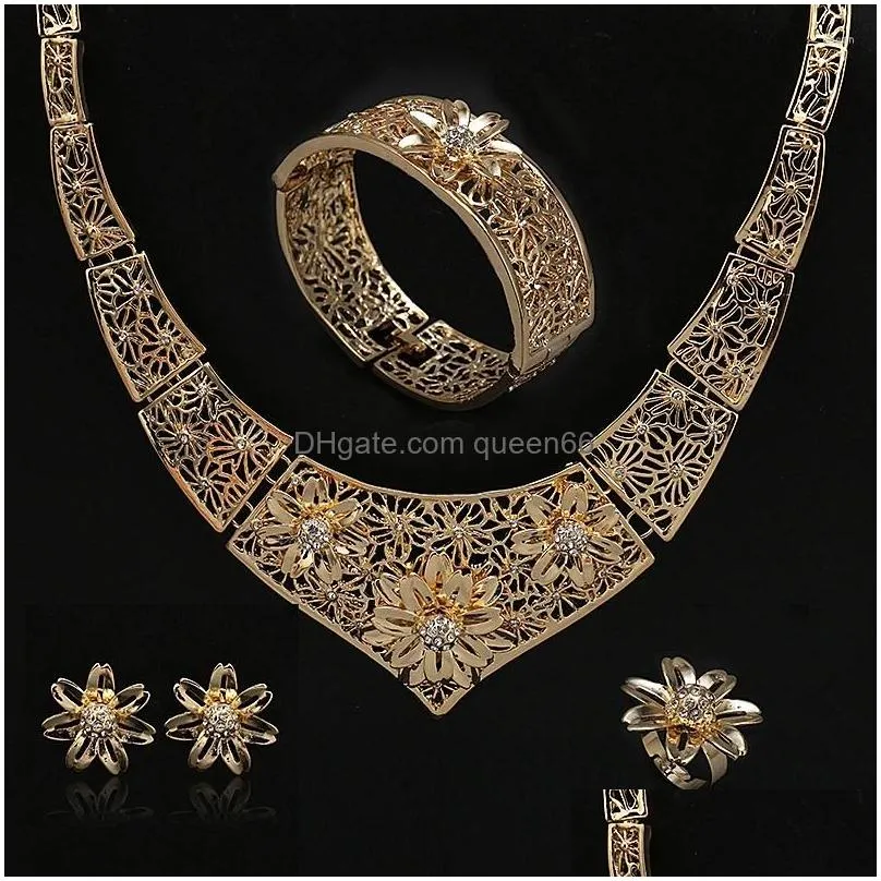 Earrings & Necklace Necklace Earrings Set Moroccan Arabic Wedding Bridal Jewelry Woman Quality Dubai 18K Gold Plated Custom Jewellery Dhqb9