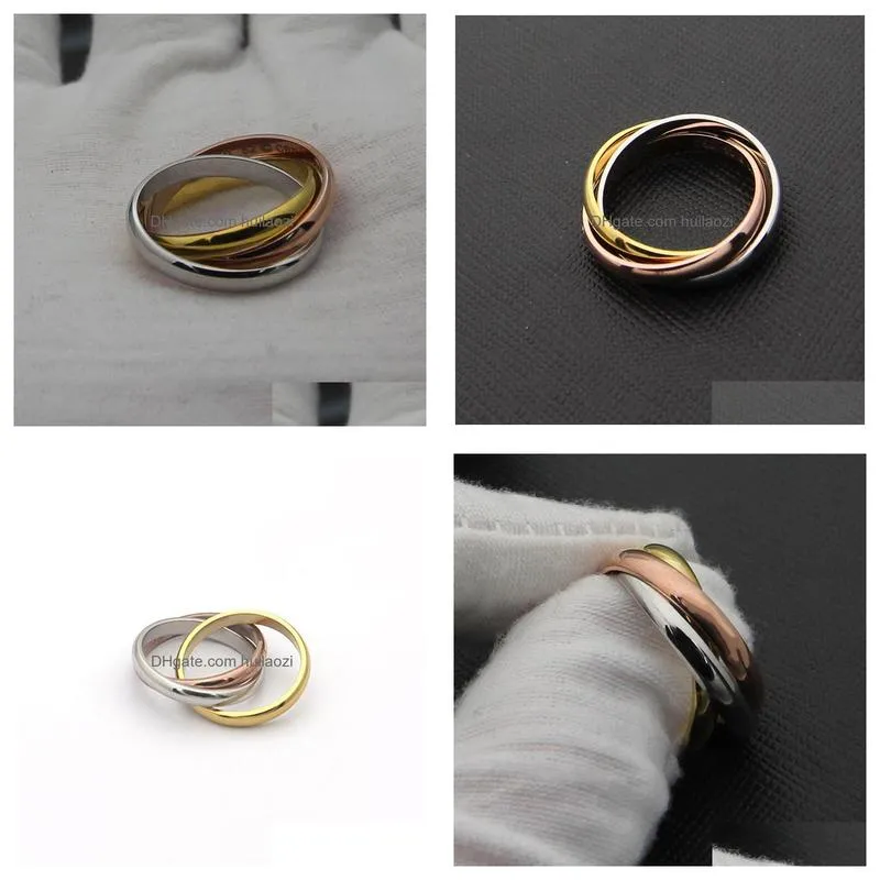 original designer tri-ring ring logo engrave 18k gold silver rose 3 colors 316l stainless steel rings women men lovers wedding jewelry lady party gifts 6 7 8