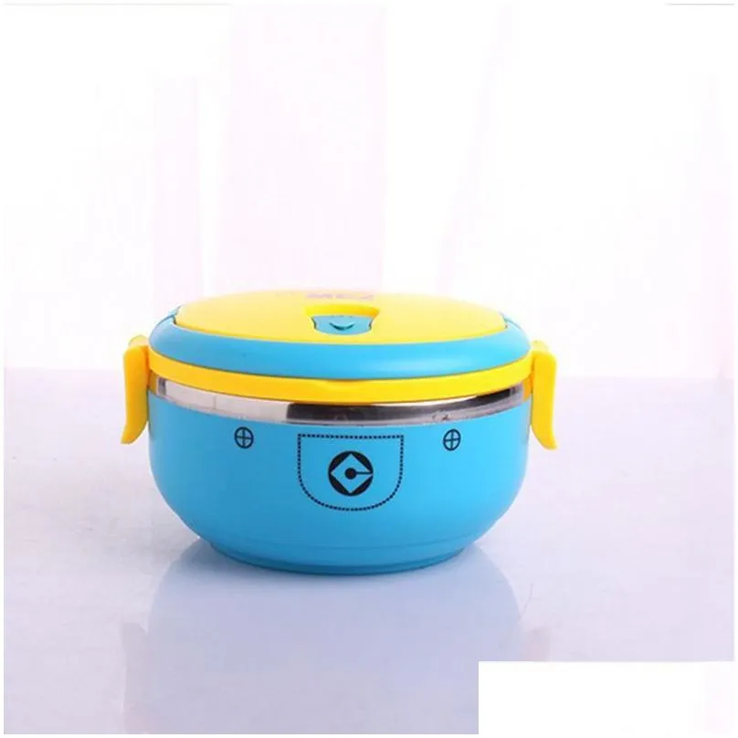 cartoon minion stainless steel lunchbox for kid tiffin boxes thermal bento for school students tableware 4d lunch box for kids y200429