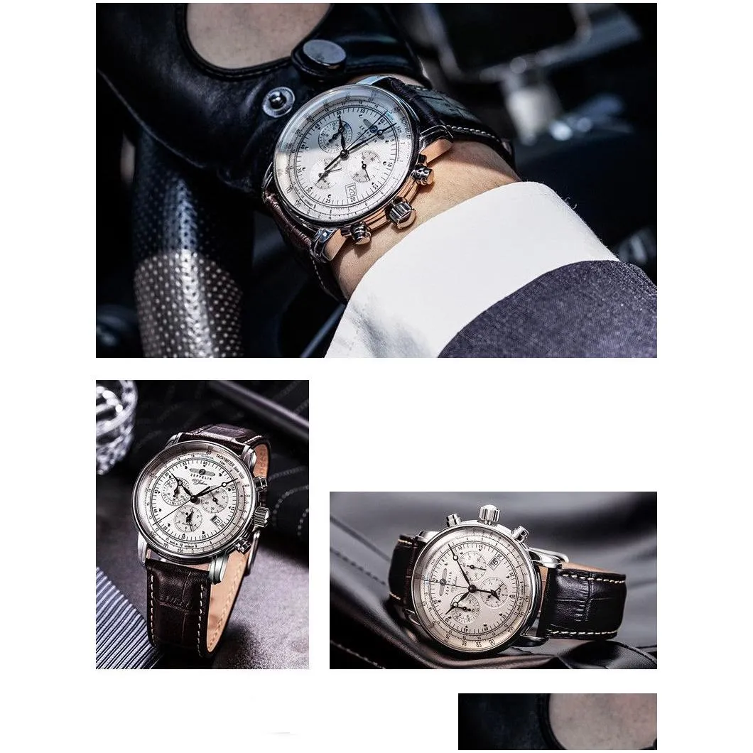 2022 New Zeppelin Watch Fashion Three Eye Multifunction Timecode Casual Leather Business Quartz Men` Relojes hombre