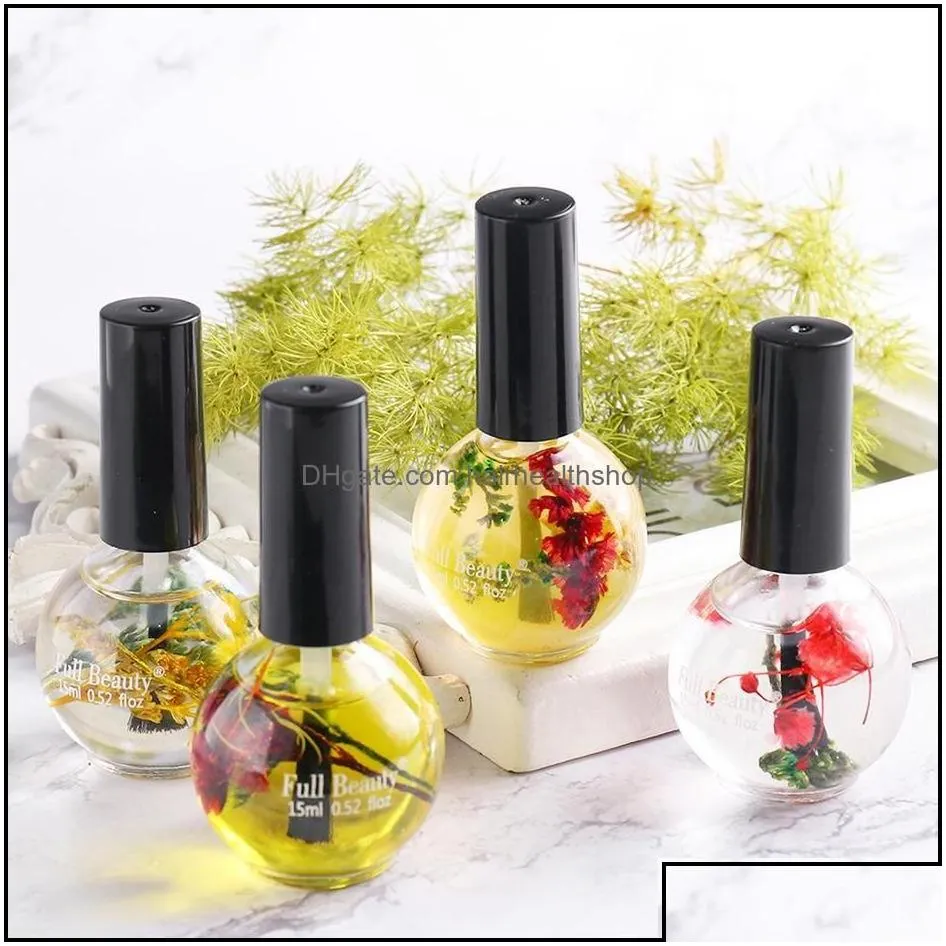 Nail Treatments Art Salon Health Beauty New Cuticle Oil Treatment Dry Flower Natural Nutrition Liquid Soften Agent Nails Dh4Qh