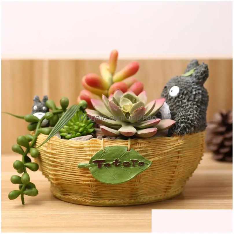 my neighbour totoro figurines vase resin flowerpot ornaments funny succulent plants flower pot home decor lj201210