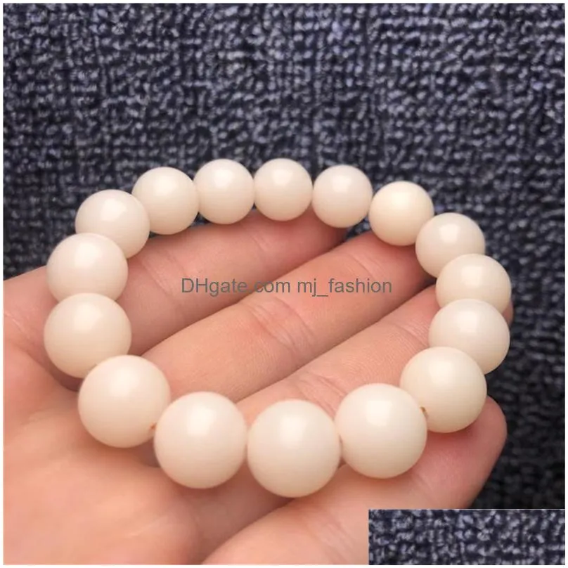 Beaded Beaded Strands Wholesale 10 Pcs Natural White Bodhi Root Bracelet Round Beads Seed Womens Single Circle Bracelets 12Mm Buddha D Dhgpp