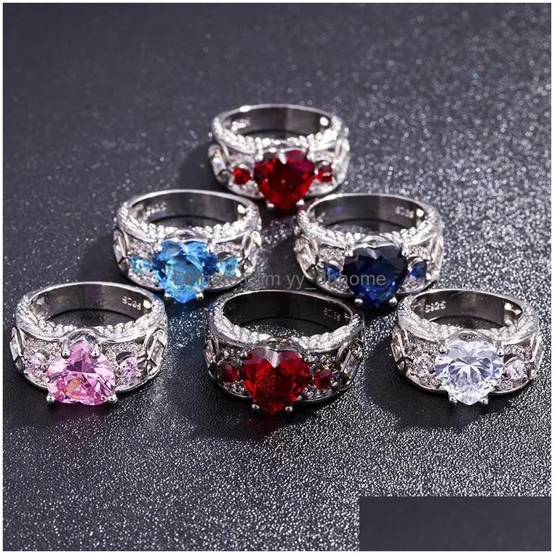 cluster rings gorgeous black gold filled purple blue green red pink white zircon birthstone wedding jewelry fashion cz heart for women