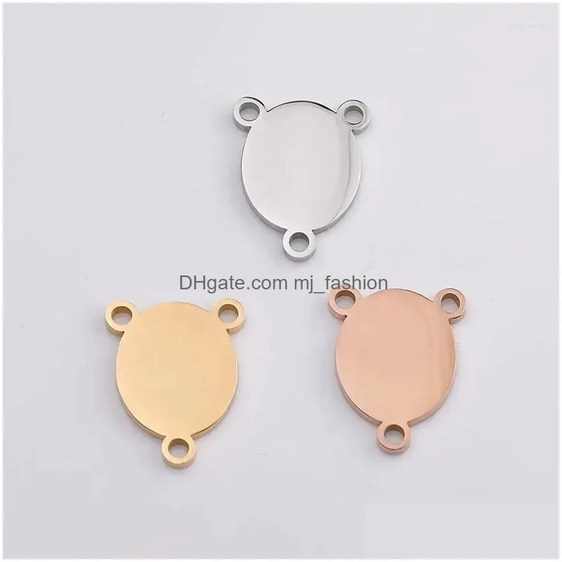 Charms Charms 5Pcs/Lot Stainless Steel Mirror Polished Geometrical Oval Pendants Connector With Three Holes For Diy Jewelry Making Dro Dh5Uw