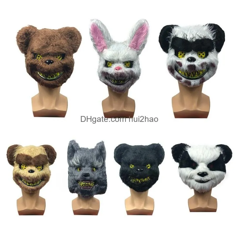scary halloween rabbit bunny masks scary spooky plush animal panda bear headdress mask masquerade party cosplay horriable props vt1595