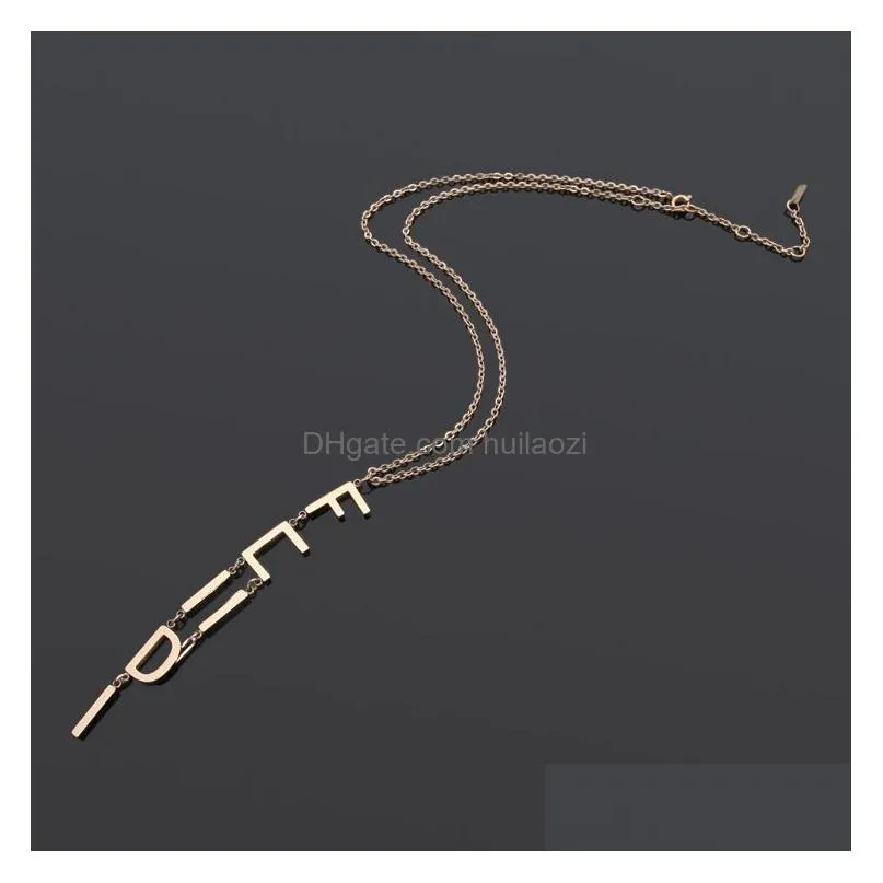 51cm length pendant 10cm long chain f necklace high polished easy chic letter logo engrave choker stainless steel gold silver rose girls women extender chain