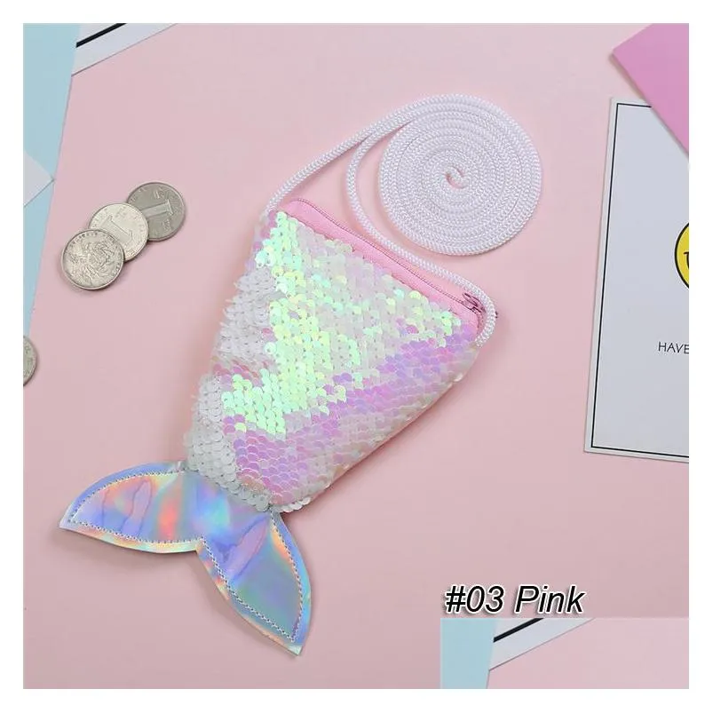 Purse Kids Purses Girls Love Mermaid Sequins Zipper Coin Purse With Lanyard Beautif Fish Shape Tail Pouch Bag Mini Drop Delivery Baby, Dh918