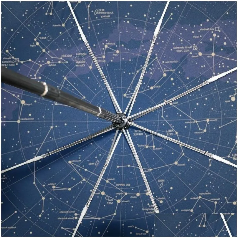 creative 12 stars map starry sky umbrella rain women automatic three folding parasol parapluie 220426