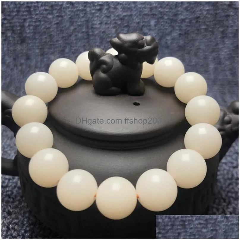 beaded strands wholesale 10 pcs natural white bodhi root bracelet round beads seed womens single circle bracelets 12mm buddha