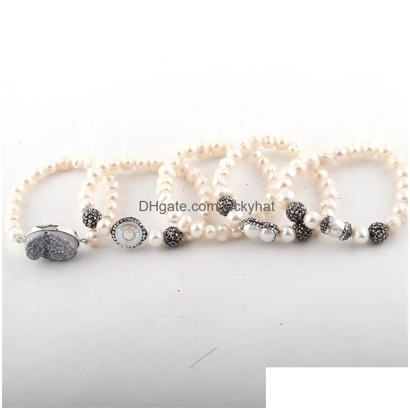 Beaded Fashion Beautif 5Pc Set Black/White Bracelet Freshwater Pearl Strand Bracelets Handmake Drop Delivery Jewelry Bracelets Dh1Wn