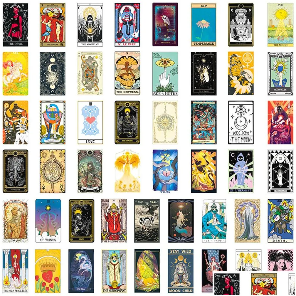 pack of 50pcs cartoon tarot stickers noduplicate waterproof vinyl graffiti sticker for luggage skateboard notebook water bottle car decals kids