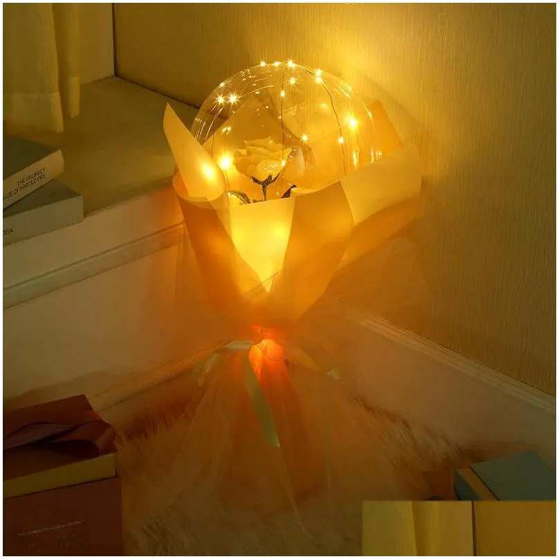 Balloon Valentines Day Led Balloons Light Luminous Bobo Ball Balloon Flashing Rose Bouquet Lover Gifts For Birthday Wedding Drop Deliv Dh36Z