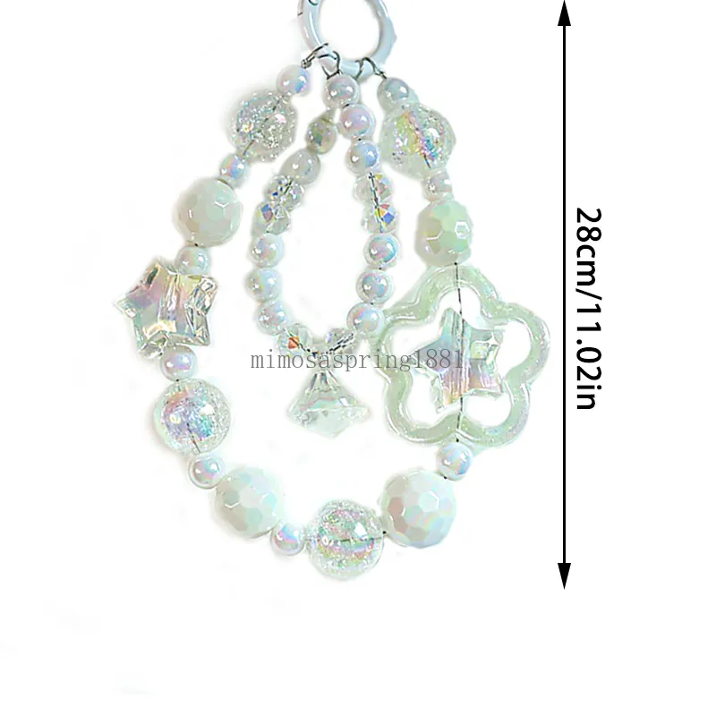 New Crystal Bead Pendant Keychains for Women Girls Anti Loss Mobile Phone Chain Wrist Strap Fashion Bag Keyring Jewelry
