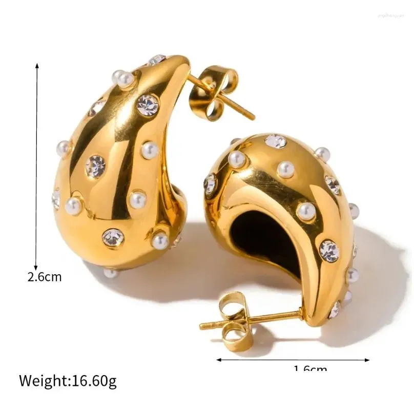 bangle 18k gold plated jewelry women stainless steel zircon pearl bracelets water drop earrings chunky rings set