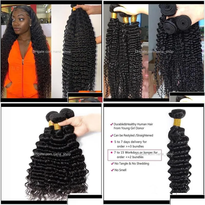 Wefts 30 32 34 36 38 40Inch Deep Wave Brazilian Human Extensions 1Pcs Remy Hair Weave Bundles Ipp6N V203I