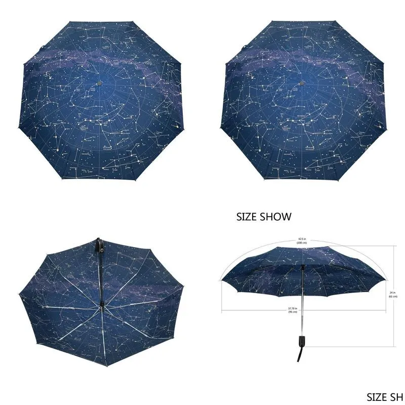 creative 12 stars map starry sky umbrella rain women automatic three folding parasol parapluie 220426