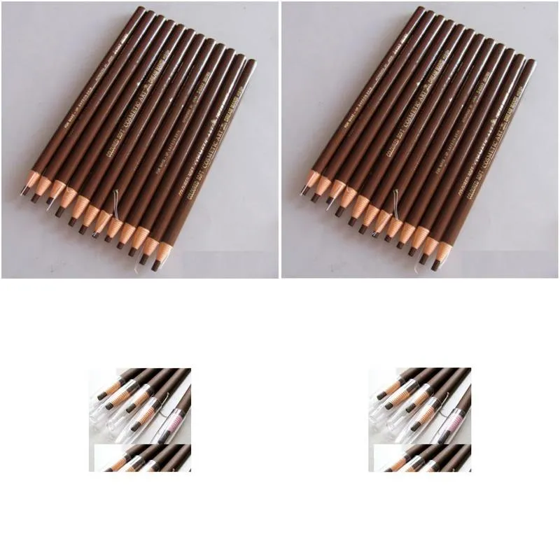 Eyebrow Enhancers Wholesale-12 Pcs Long Lasting Light Brown Eyebrow Pencil Coffee Eye Brow Pen Beauty Drop Delivery Health Beauty Make Dhqcz