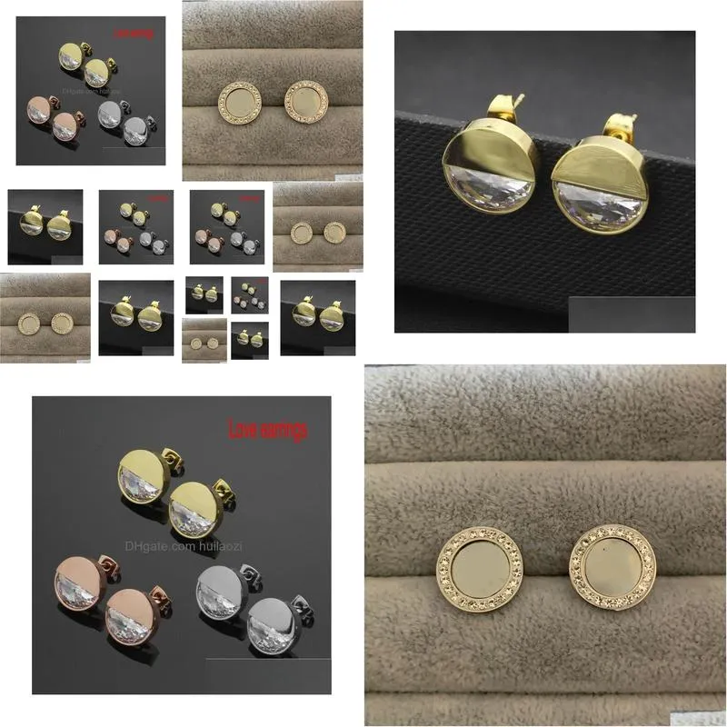 2021 high polished big diamond men jewelry gold silver rose studs stainless steel fashion earrings for women party gifts wholesale