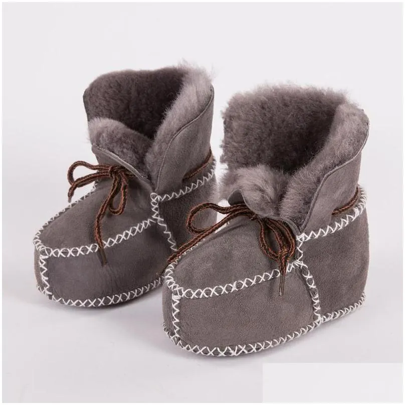 First Walkers First Walkers Warm Winter Genuine Leather Wool Fur Baby Boy Boots Toddler Girls Soft Moccasins Shoes With Plush Sheepski Dhcf5