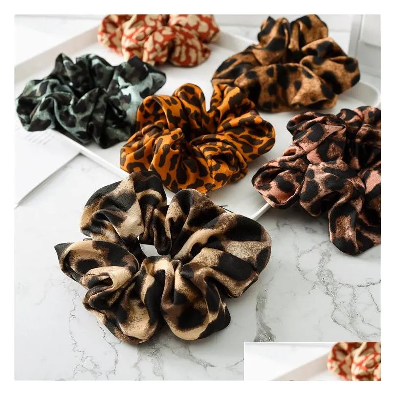 Hair Accessories Girl Hair Bows 9 Colors Girls Leopard Color Cloth Elastic Ring Accessories Ponytail Holder Hairband Rubber Band Scrun Dhc5A