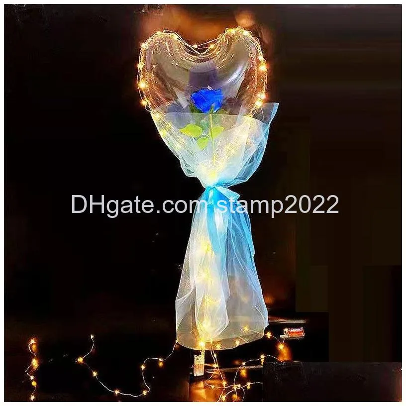 party decoration led bobo balloon flashing light heart shaped rose flower ball transparent wedding valentines day gift