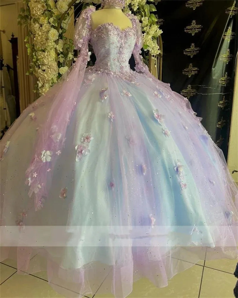 Luxury Princess Quinceanera Dresses 2024 With Detachable Sleeves Bow Flower Appliques Ball Gown Sweet 16 Dresses Lace-Up Custom