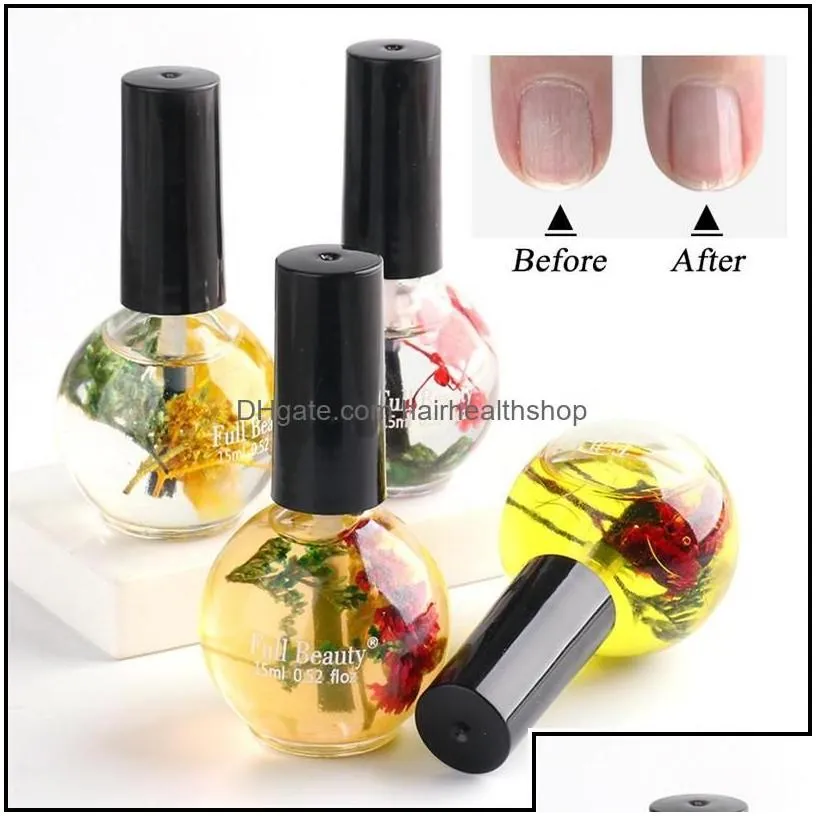 Nail Treatments Art Salon Health Beauty New Cuticle Oil Treatment Dry Flower Natural Nutrition Liquid Soften Agent Nails Dh4Qh