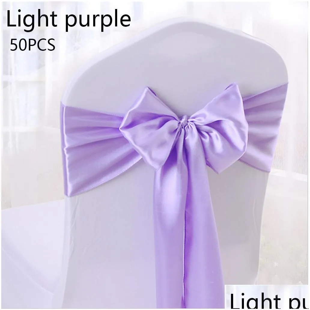 50pcs/lot stretch wedding chair cover satin fabric bow tie ribbon band wedding party birthday decorations wholesale drop 