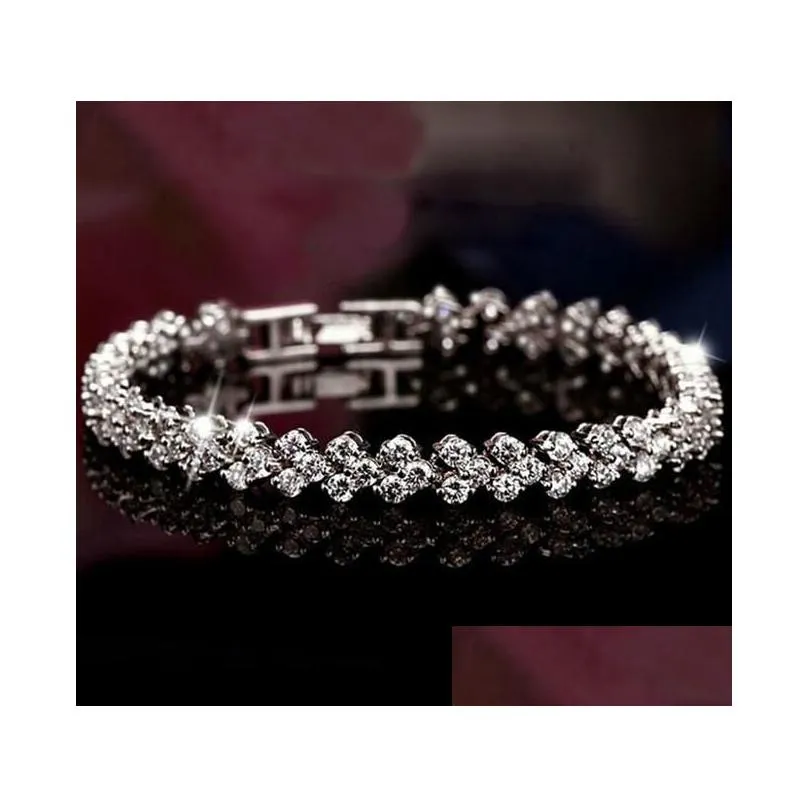 luxury austria shining crystal tennis bracelets genuine 925 sterling silver charms zircon diamond roman link bracelet jewelry