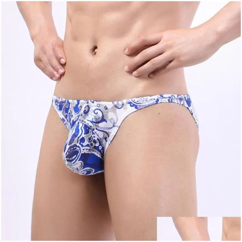 Underpants Mens Sexy Hip Lift Underwear Ultra-thin Briefs Bulge Pouch Panties Low Rise Bikini Mesh Print Erotic Lingerie