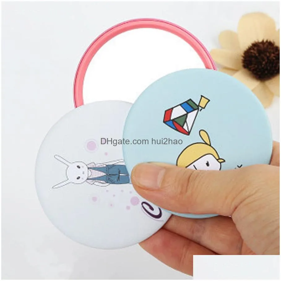 women girl cosmetic small cute multi styles round makeup mirrors promotion cartoon pattern portable pocket mini cosmetic mirror dh0722