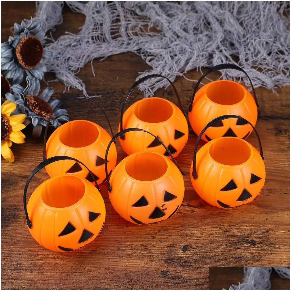 20 pcs plastic pumpkin bucket stylish performance props sweet holder for home halloween party decorations organizer box y201006