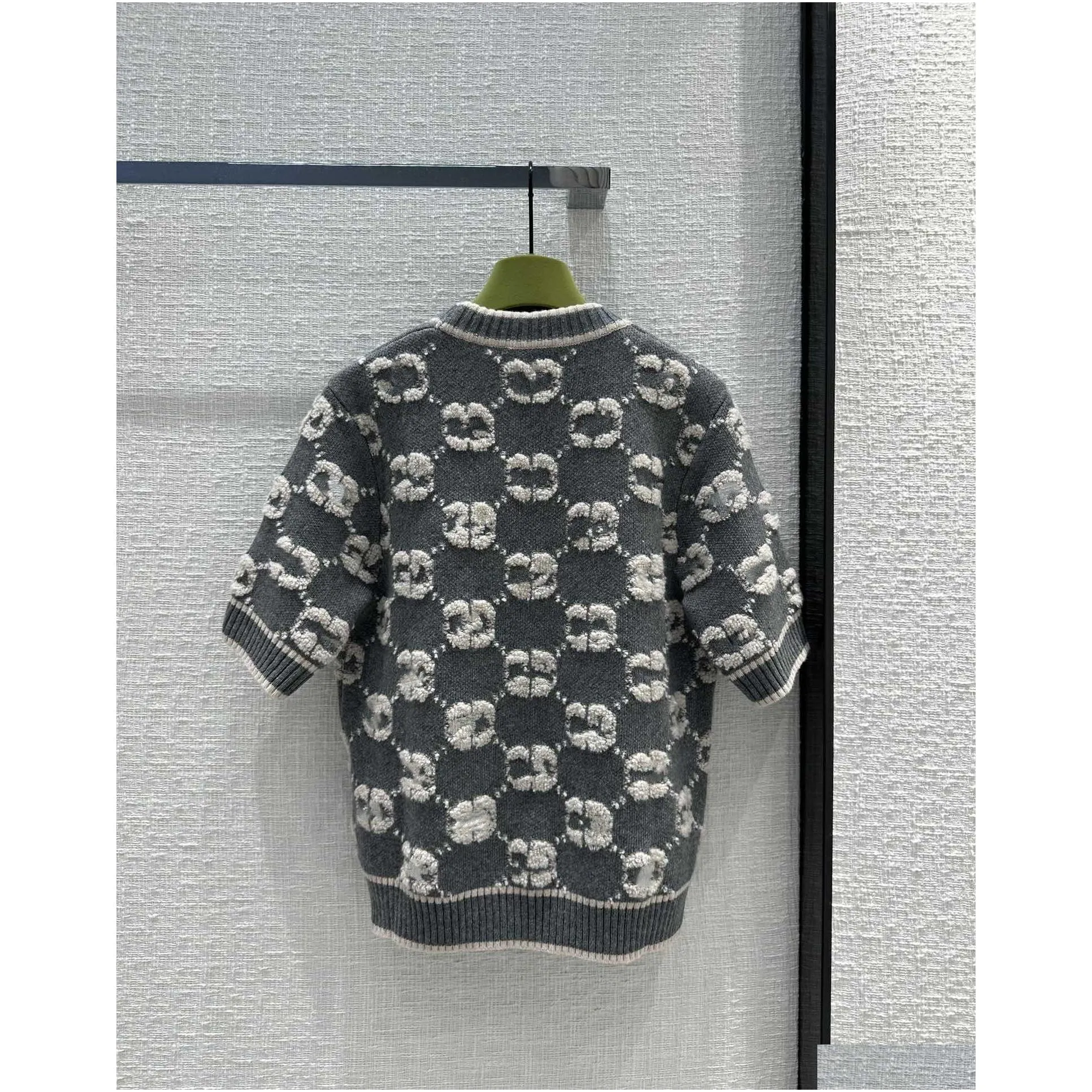 2023 New Autumn Winter Milan Runway Sweaters O Neck Short Sleeve High End Jacquard Pullover Women`s Designer Clothing 0929-1