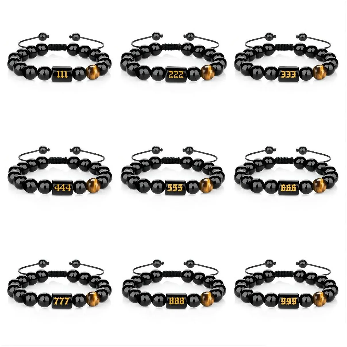 angel number bracelets for men link handmade natural black onyx tiger eye stone beads braided rope meaningful bracelet