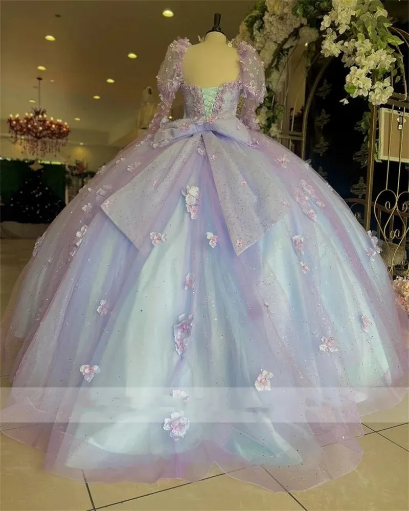 Luxury Princess Quinceanera Dresses 2024 With Detachable Sleeves Bow Flower Appliques Ball Gown Sweet 16 Dresses Lace-Up Custom