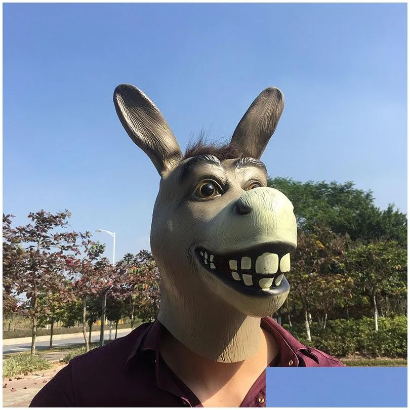 funny adult creepy funny donkey horse head mask latex halloween animal cosplay zoo props party festival costume ball mask y200103