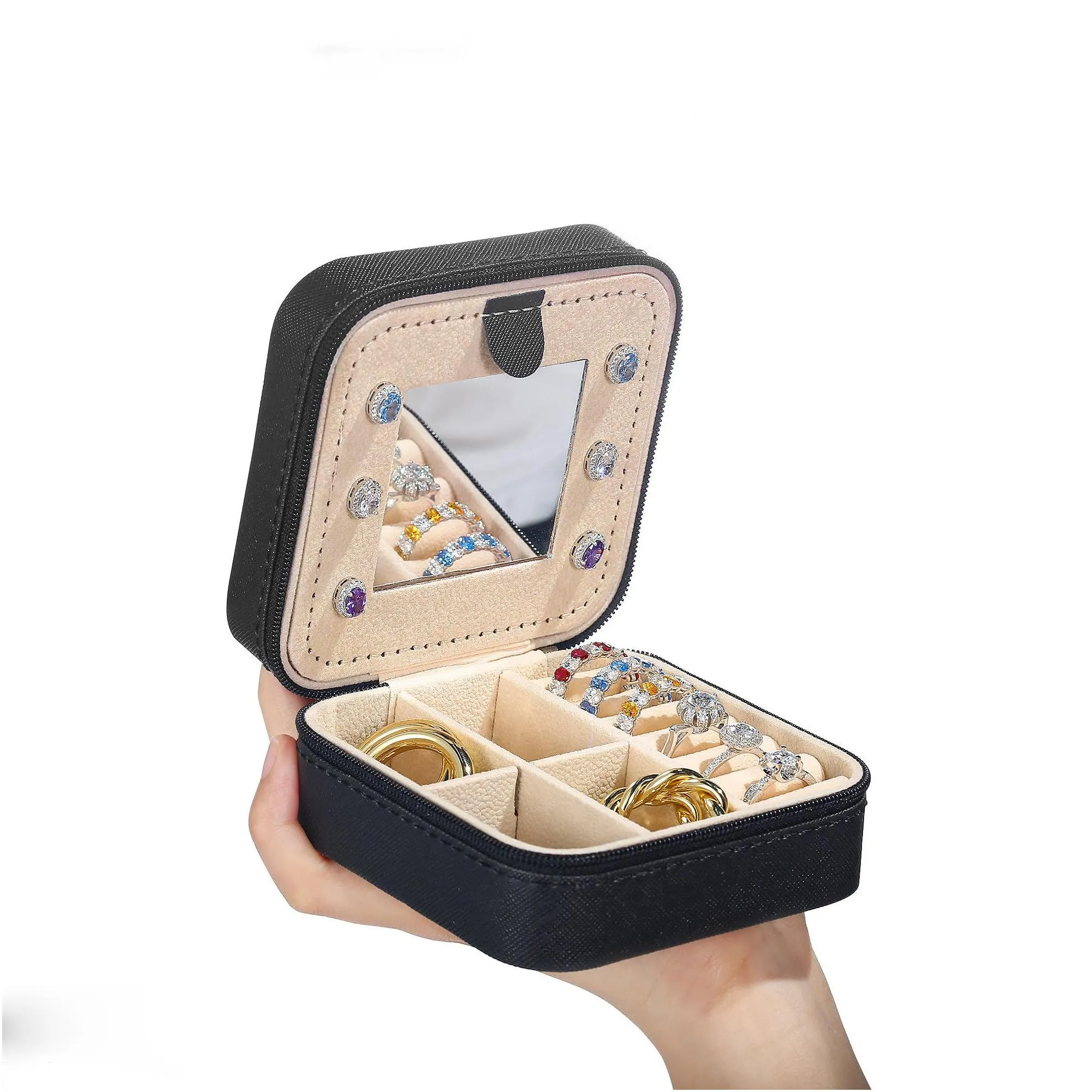 black color travel jewelry case boxes personalized gifts birthday gifts for women christmas gifts for teens girls initial letters