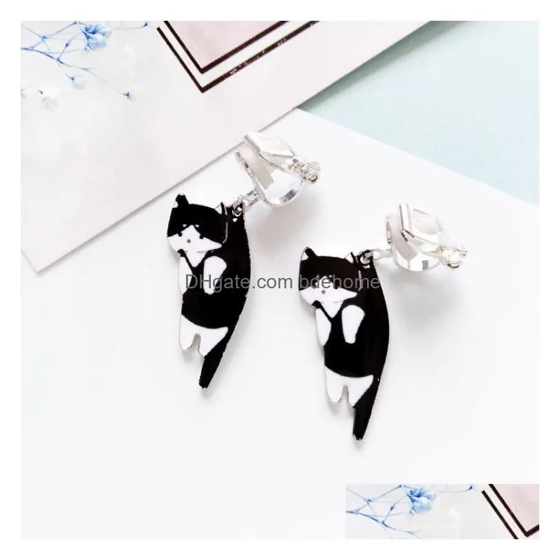 Stud Stud Earrings Pair 2023 Fashion Cute Cat White Black Hang Enamel Kitty Piercing Ear Women Girls Jewelrystud Effi22 Drop Delivery Dhllf