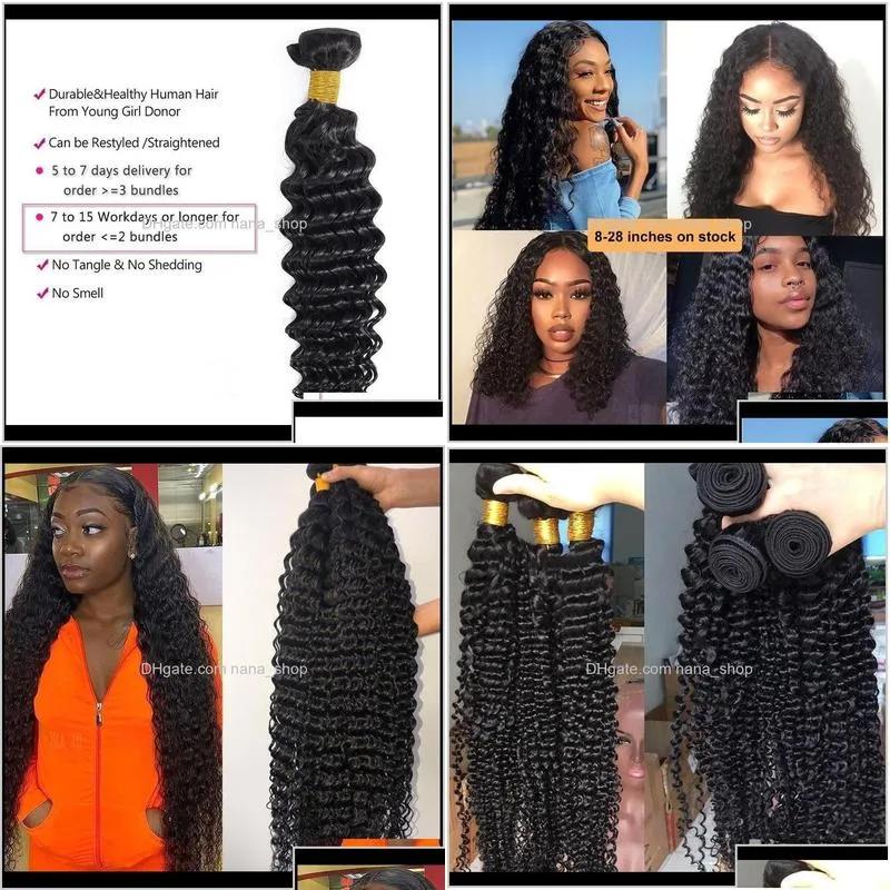 Wefts 30 32 34 36 38 40Inch Deep Wave Brazilian Human Extensions 1Pcs Remy Hair Weave Bundles Ipp6N V203I