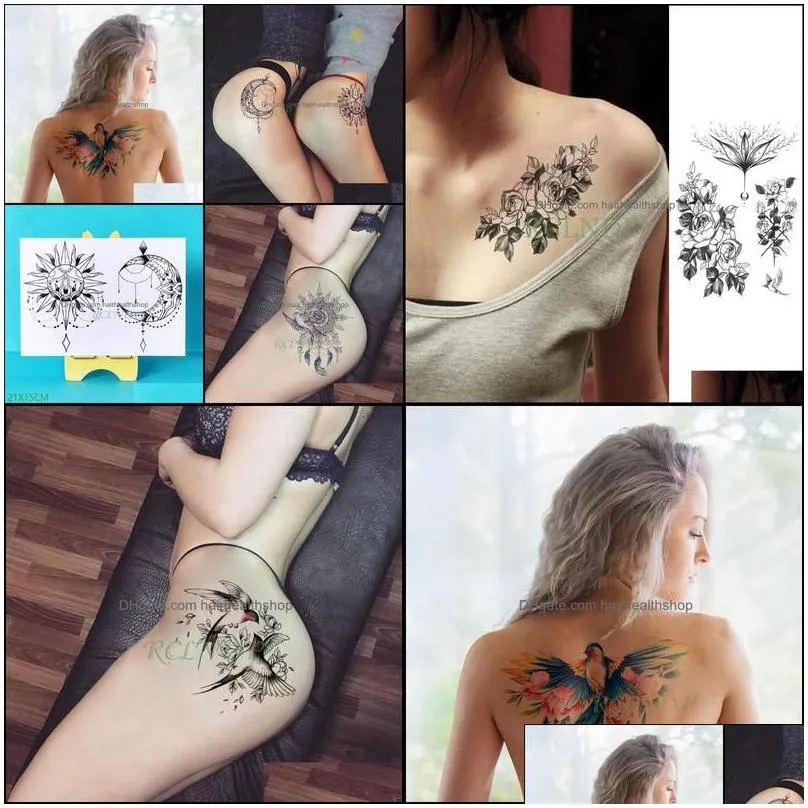 Temporary Tattoos Body Art Health Beauty Waterproof Tattoo Sticker Sexy Moon Sun Fake Tatto Flash Tatoo Tatouage Dhgmt