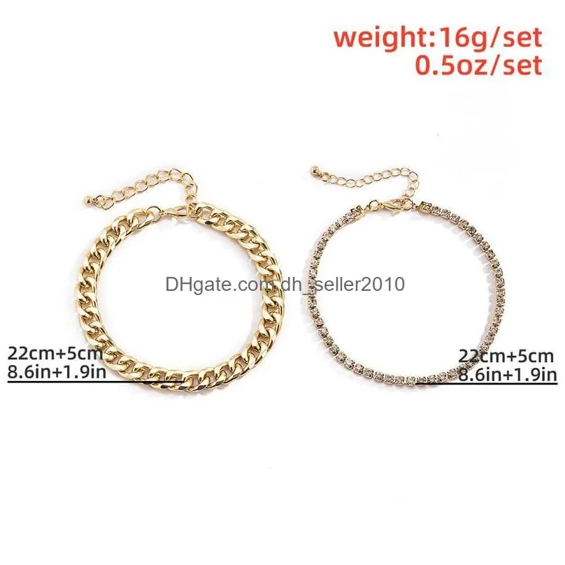 Anklets Anklets 2Pcs/Set Gold Sier Color Crystal Chain Adjustable Anklet Set For Women Girl Double Tassel Foot Chains Party Jewelry Dr Dhqtu