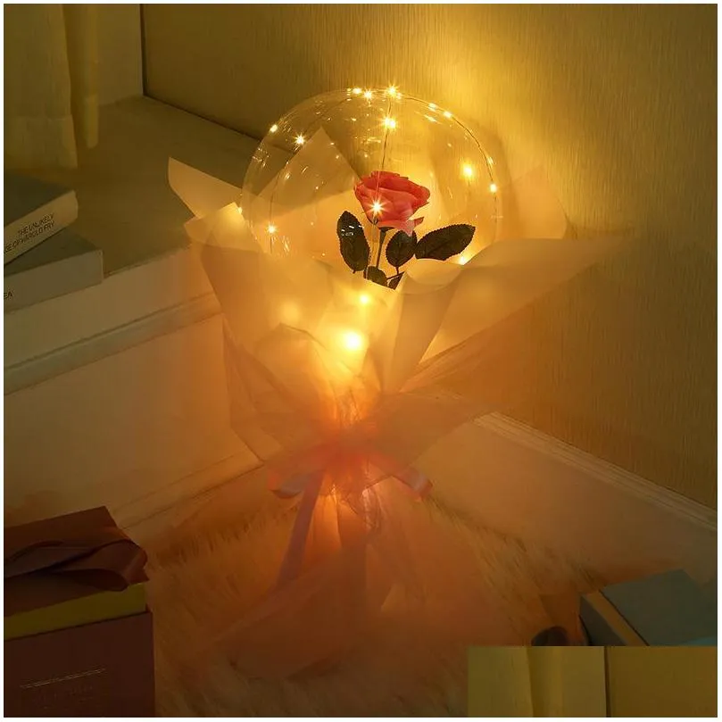 Balloon Valentines Day Led Balloons Light Luminous Bobo Ball Balloon Flashing Rose Bouquet Lover Gifts For Birthday Wedding Drop Deliv Dh36Z