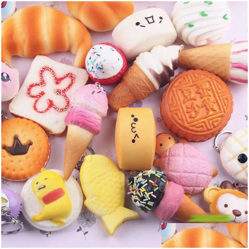 Decompression Toy 10Pcs/Pack Squishies Slow Rising Squishy Random Sweetmeats Ice Cream Cake Bread Stberry Charm Phone Straps Soft Frui Dh2Lb