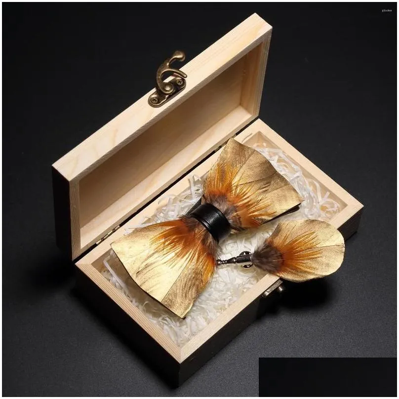 bow ties ricnais original italy design bowtie natural brid feather exquisite hand made men tie brooch pin wooden gift box set red