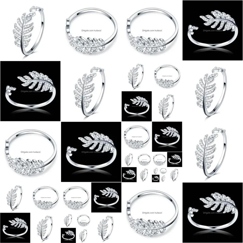  arrival leaf design white gold filled micro pave clear zircon stones wedding engagement copper rings girls